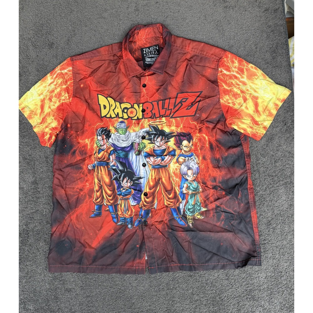 21Men Dragon Ball Z Short Sleeve Button Up Shirt Men XL Lightning Graphic y2k
